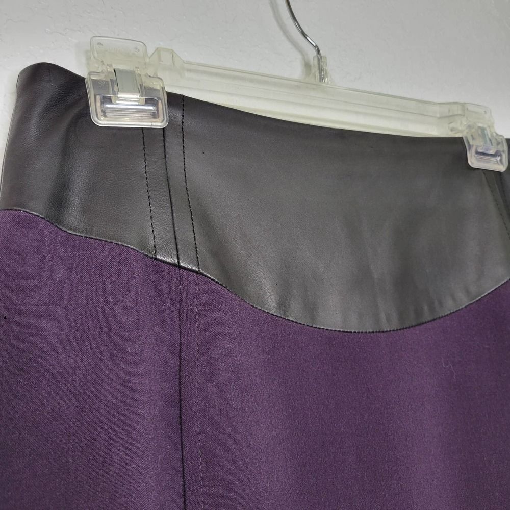 Valentina Shah Purple Straight Pencil Black Faux Leather Side Slit Skirt Size 6 - Picture 4 of 9
